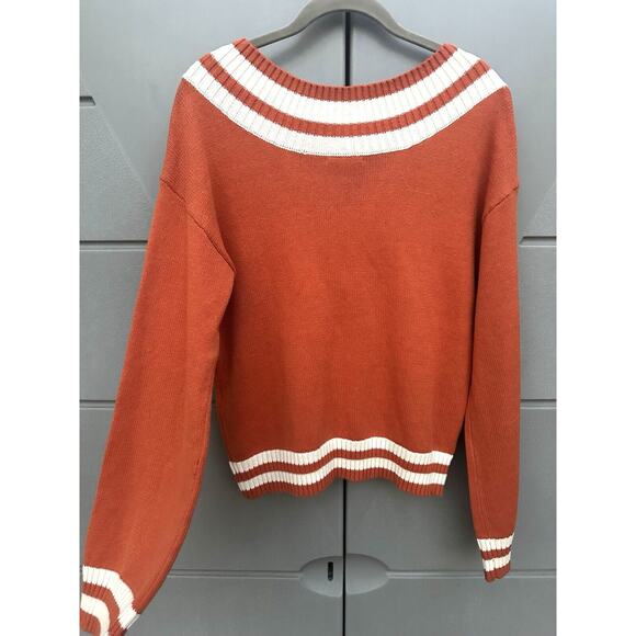 Tularosa Kyoto V-Neck Varsity Stripe Sweater White /orange Preppy Y2K Sz Small - Picture 7 of 9